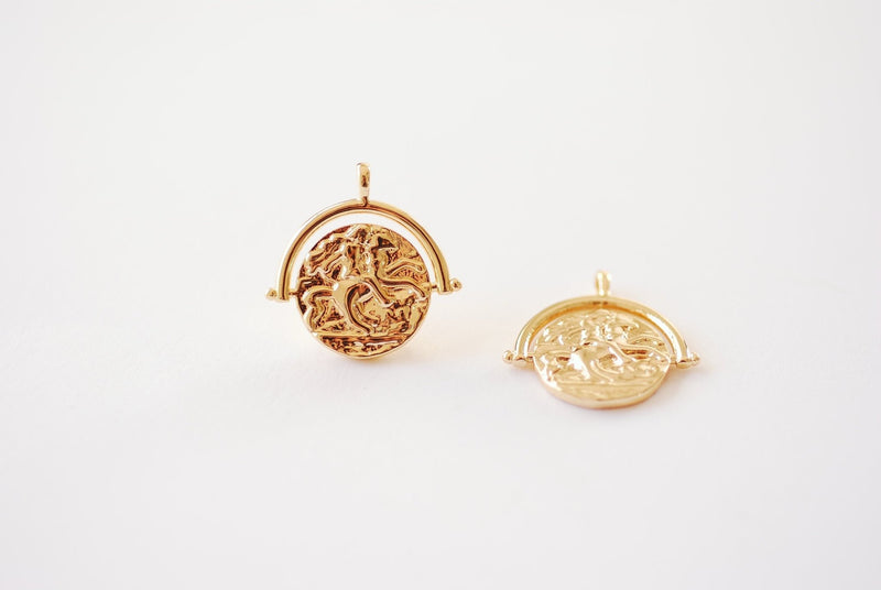 Greek Coin Horse Medallion Pendant - 16k gold plated over Brass Greek Coin Horse Medallion Charm Pendant HarperCrown Etsy B108 - HarperCrown