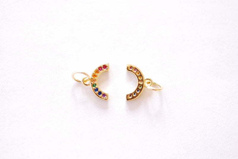 Half Circle CZ Colorful Moon Charm - 18k gold plated Brass Micro Pave Half Moon Waning Moon Eclipse Wholesale Charms B260 - HarperCrown