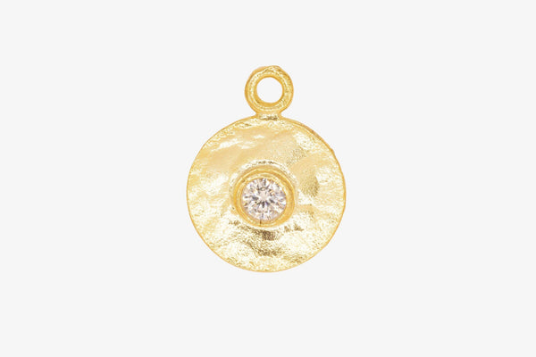 Hammered Circle with CZ Charm Wholesale 14K Gold, Solid 14K Gold, 350G - HarperCrown