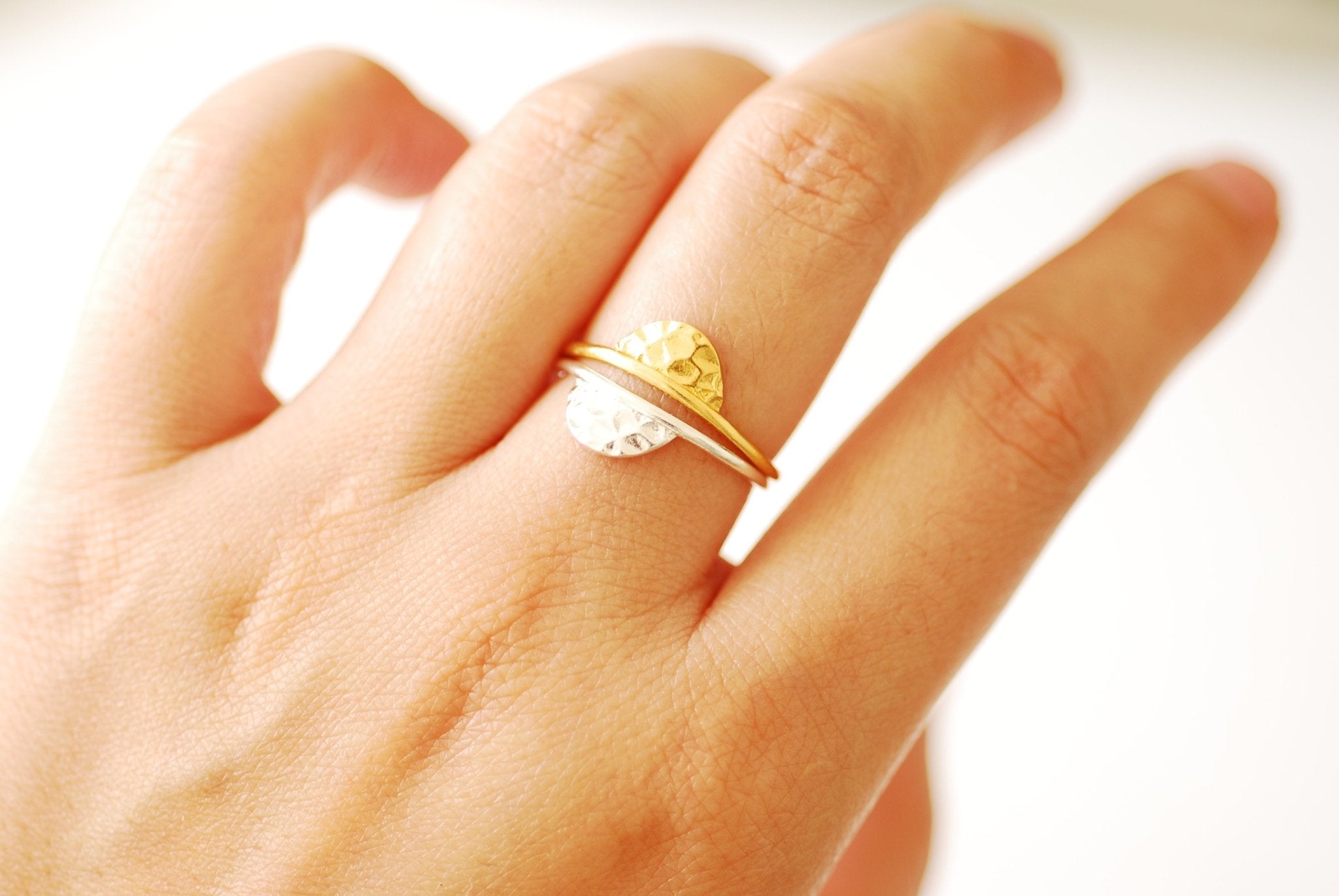 Hammered Half Circle Ring 925 Sterling Silver or Vermeil 18k Gold Hammered Moon Ring Band Stacking Ring Shield Ring Half moon Ring [A109] - HarperCrown