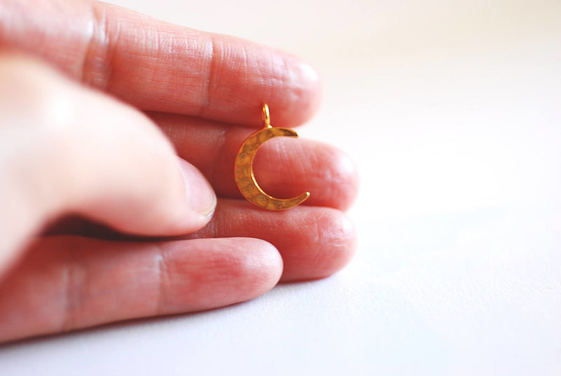 Hammered Vermeil Gold Crescent Moon Charm- 925 Sterling silver plated 22k Gold, Gold Half Moon, Eclipse Moon, Half Circle, Moon Charm, 117 - HarperCrown