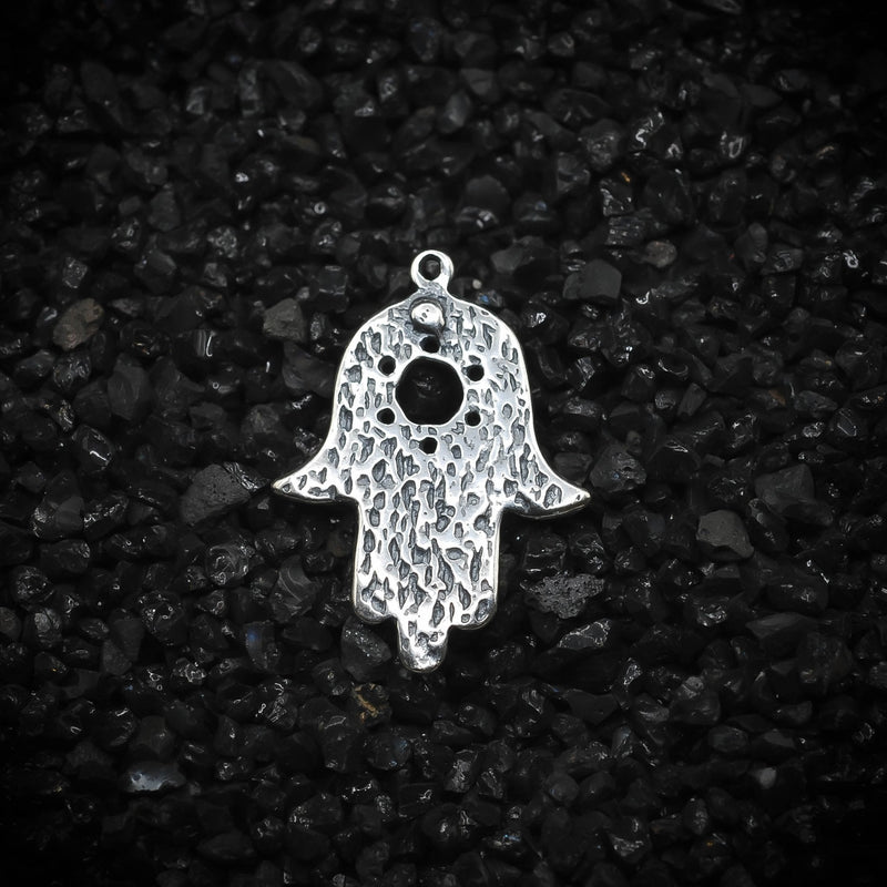 Hamsa Hand Amulet Hand of God Charm | 925 Sterling Silver, Oxidized or 18K Gold Plated | Jewelry Making Pendant - HarperCrown