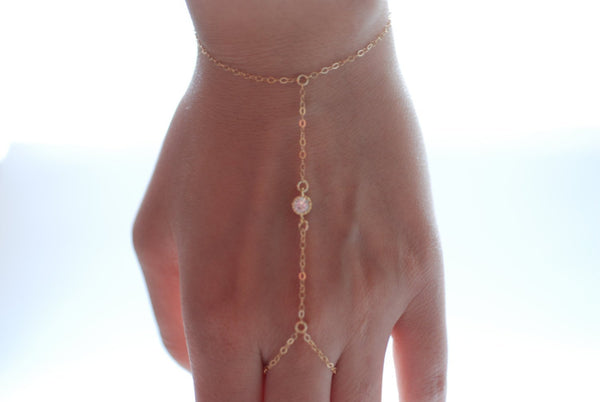 Hand bracelet - hand chain -14k gold filled tiny cz cubic zirconia diamonds ring chain bracelet - HarperCrown