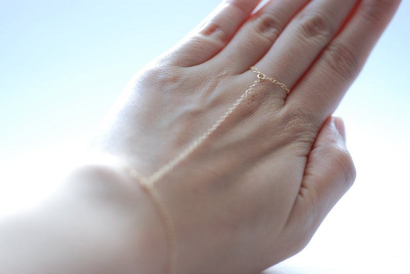 Hand ring bracelet - hand chain ring delicate 14k gold filled chain hand bracelet - HarperCrown