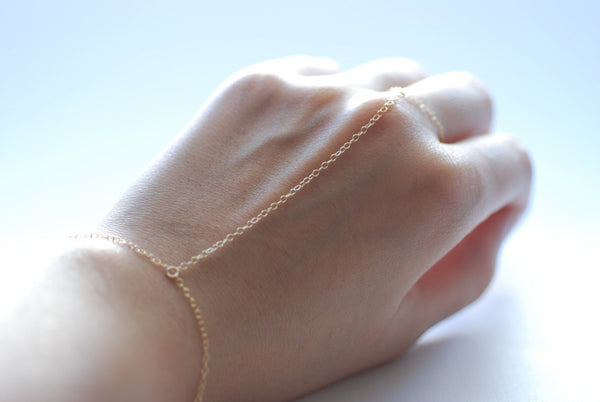 Hand ring bracelet - hand chain ring delicate 14k gold filled chain hand bracelet - HarperCrown