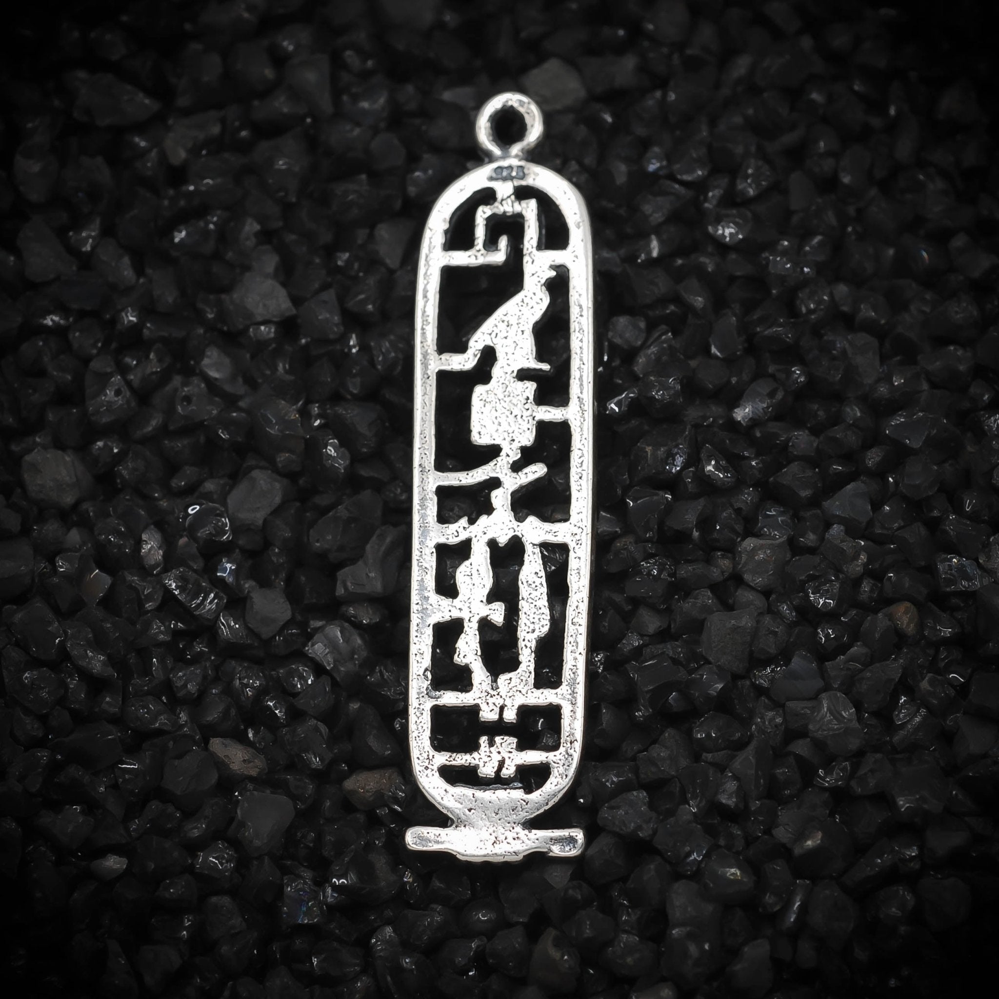 "Happiness" Cartouche Hieroglyph Ancient Egyptian Charm | 925 Sterling Silver, Oxidized or 18K Gold Plated | Jewelry Making Pendant - HarperCrown
