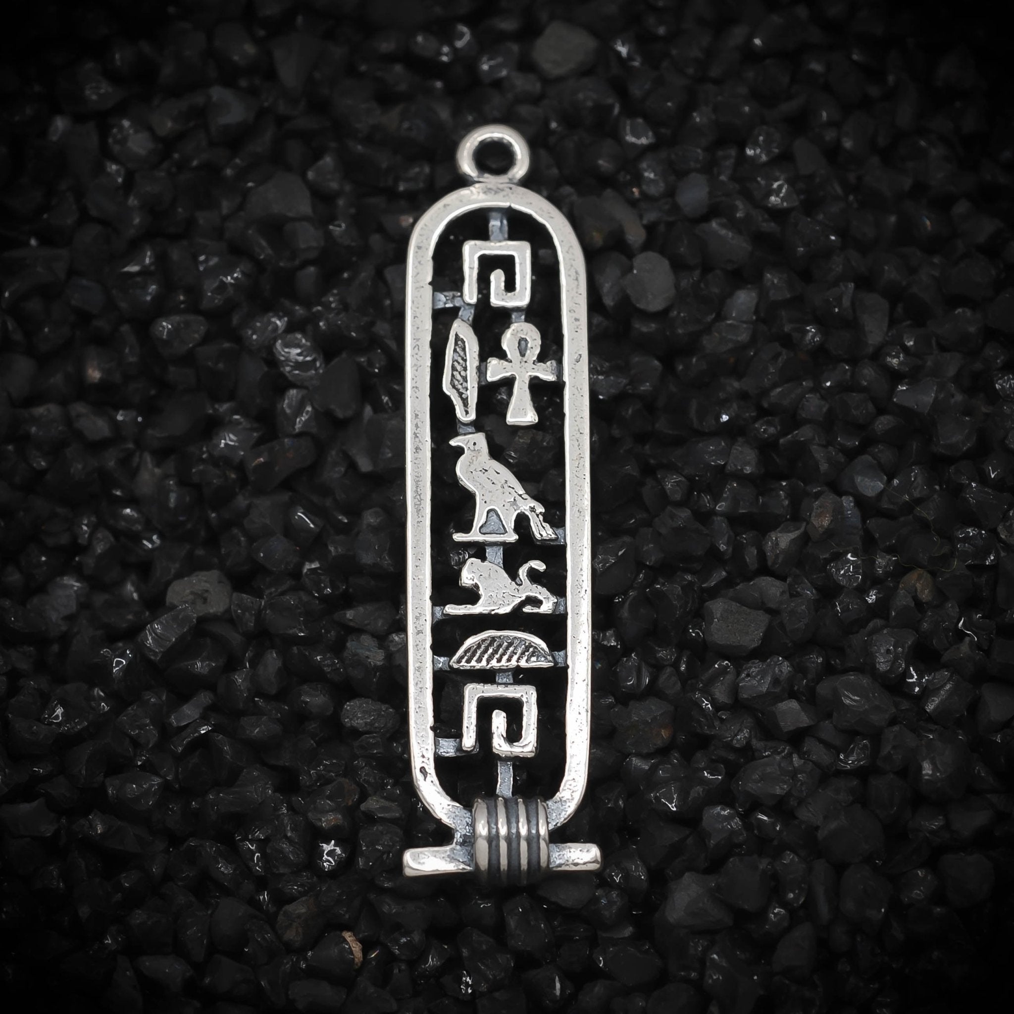 "Health" Cartouche Hieroglyph Ancient Egyptian Charm | 925 Sterling Silver, Oxidized or 18K Gold Plated | Jewelry Making Pendant - HarperCrown
