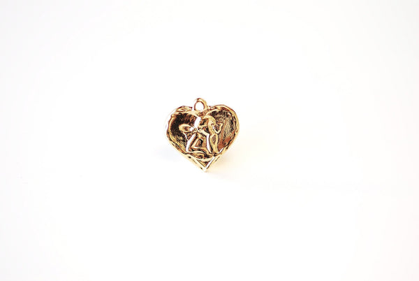 Heart Cherubic Angel Charm - Vermeil 18k gold plated over 925 Sterling Silver, Heart shaped Angel Pendant, Angel Wings, Cupid Charm, J400 - HarperCrown