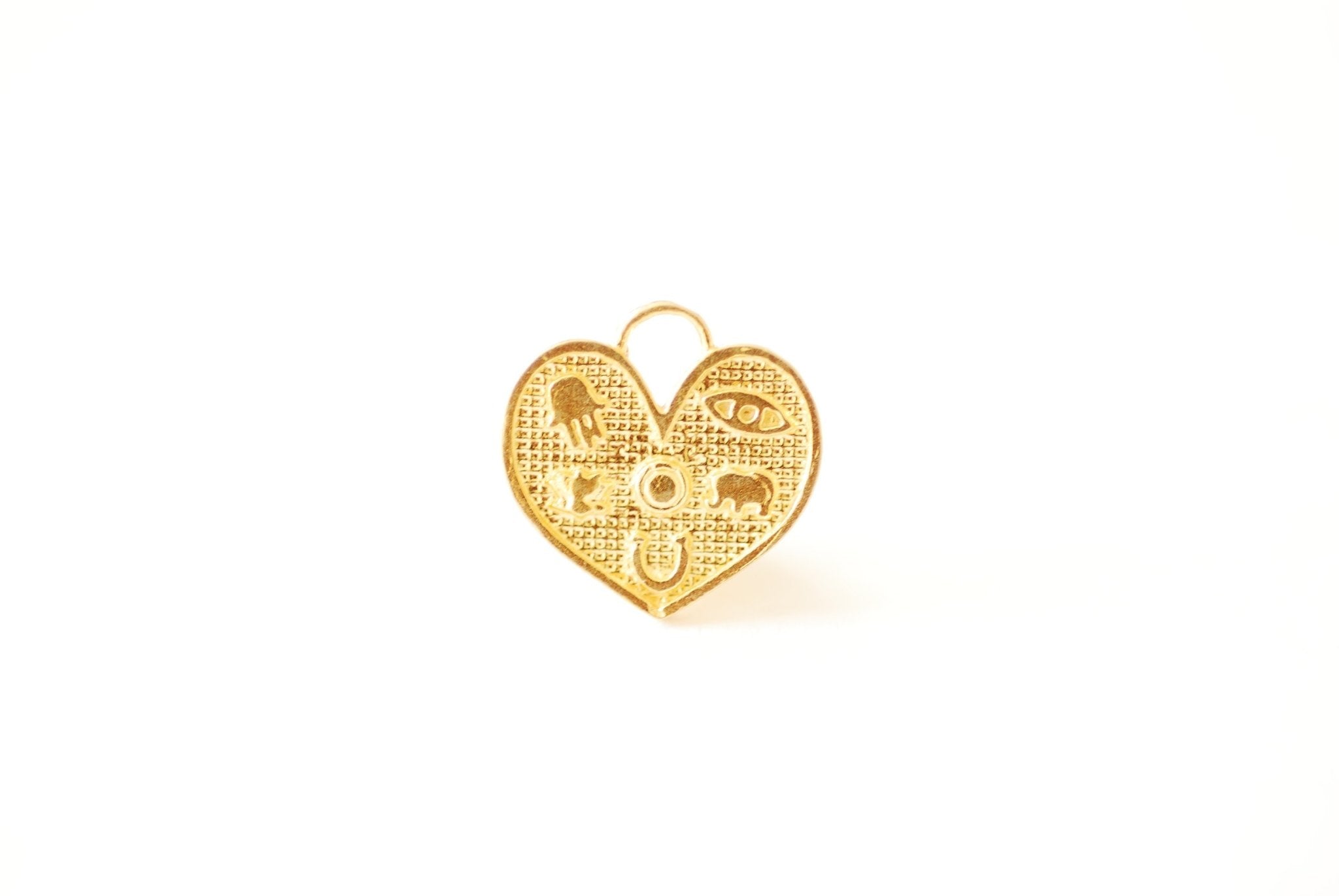 Heart Evil Eye Good Luck Padlock Charm Pendant - 925 sterling silver plated Vermeil Gold Hamsa Hand Horseshoe Lotus Evil Eye Elephant [A106] - HarperCrown