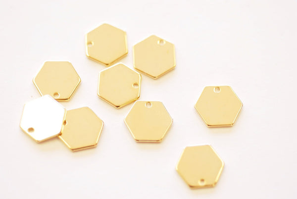 Hexagon Shape Blank Charm - 16k Gold Plated over Brass Stamp Blank Pendant Wholesale B285 - HarperCrown