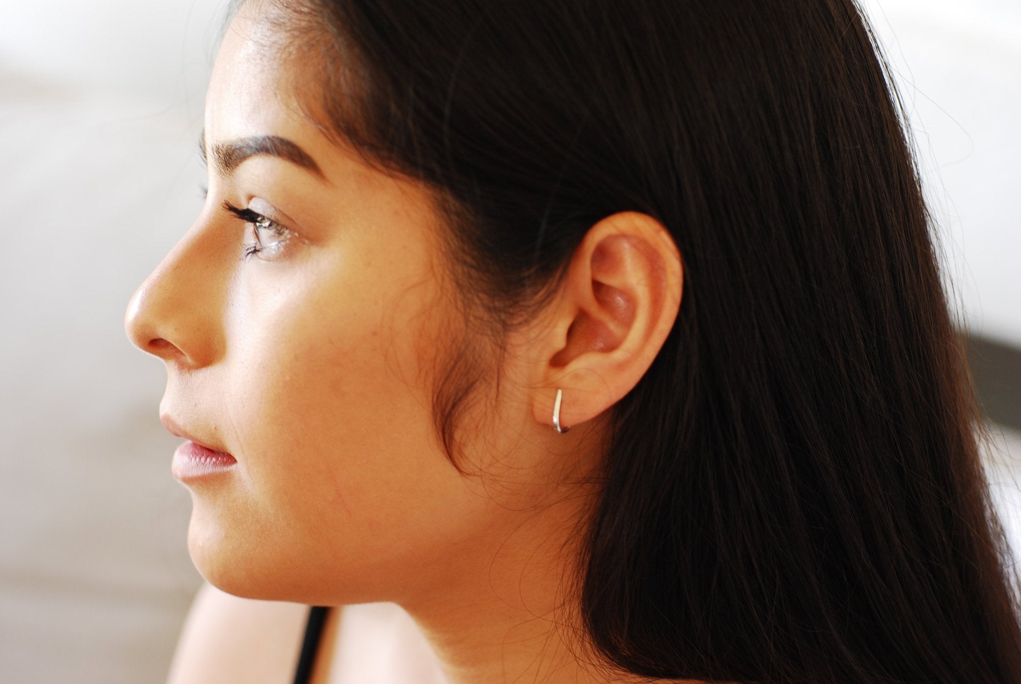 Hook Stud Earrings - Choose 18k Gold or 925 Sterling Silver Bar Stud Hoop Earrings Hug Hoops Ear Huggie Earrings Minimalist Earrings, 526 - HarperCrown
