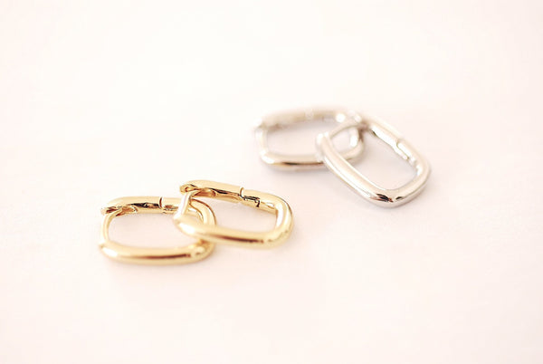 Huggie Hoop Earrings 925 Sterling Silver or 14k Gold Rectangle Oval small huggie thick chunky hoop earrings minimalist earrings gift for her - HarperCrown