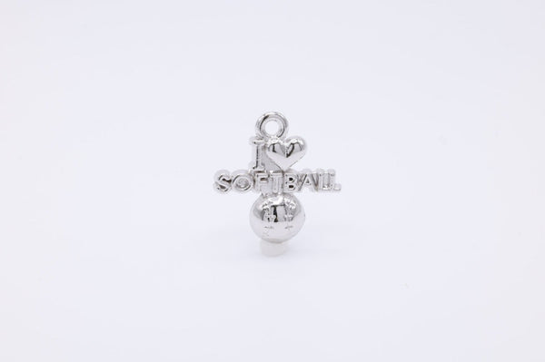 "I Love Softball" Wholesale Charm, 925 Sterling Silver, 595 - HarperCrown