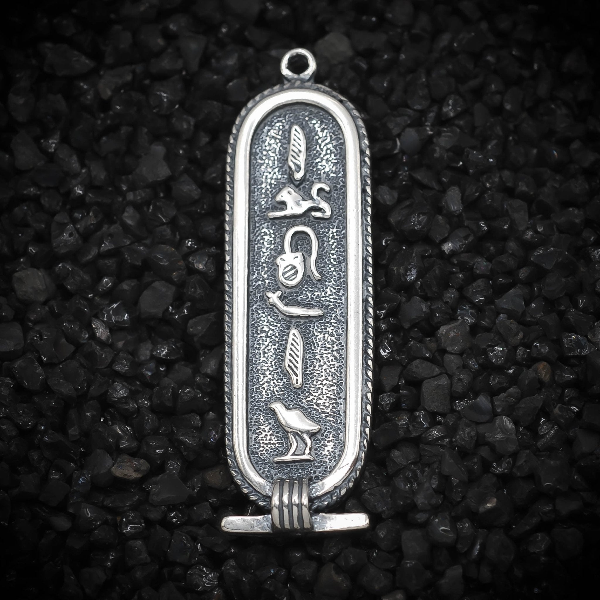 "I Love You" Cartouche Hieroglyph Ancient Egyptian Charm | 925 Sterling Silver, Oxidized or 18K Gold Plated | Jewelry Making Pendant - HarperCrown