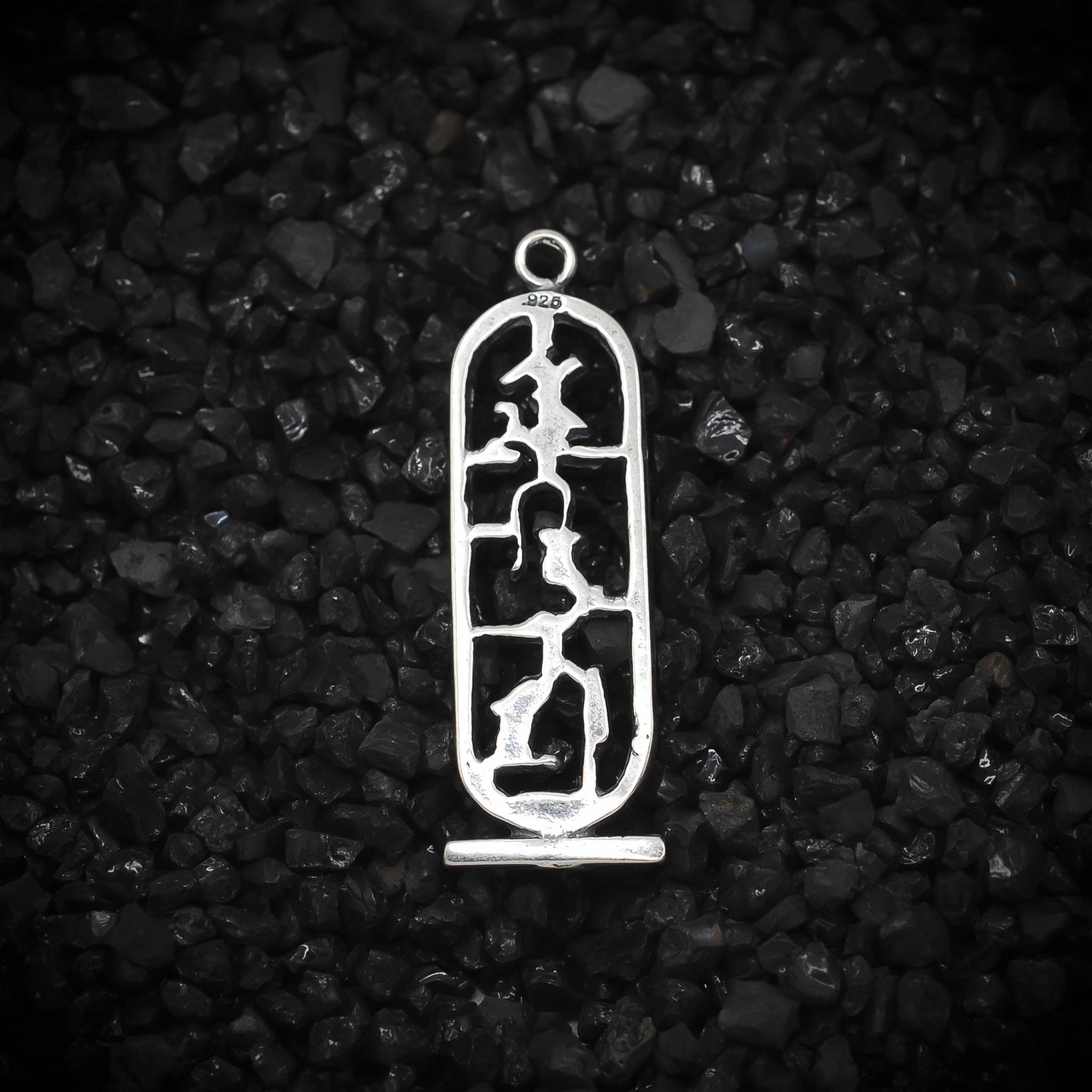 "I Love You" Cutout Cartouche Hieroglyph Ancient Egyptian Charm | 925 Sterling Silver, Oxidized or 18K Gold Plated | Jewelry Making Pendant - HarperCrown