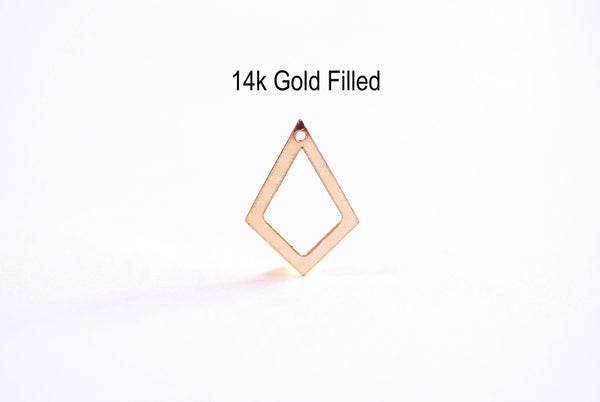 Wholesale 14k Gold Filled Diamond Outline Dangle- 14k GF, Sterling Silver Diamond Shaped Charm, Kite Outline Charm, Geometric, 20mm x 15mm, 24 gauge