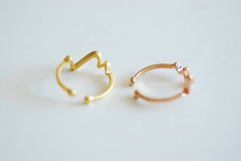Wholesale Gold Heartbeat Ring, Sterling Silver, Gold, Rose Gold, Adjustable Heartbeat Ring, Minimalist Jewelry, Heart Rate Ring, Wave Ring, Wire Ring