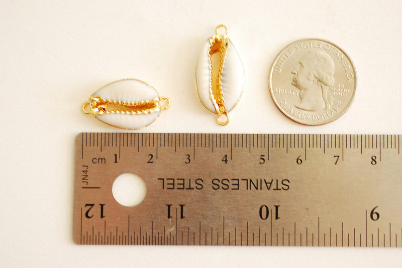 24k Gold Real Natural Cowrie Connector Shell, Natural gold dipped shell pendant, Gold Cowrie shell pendant charm, Cut Cowrie Shell Beads