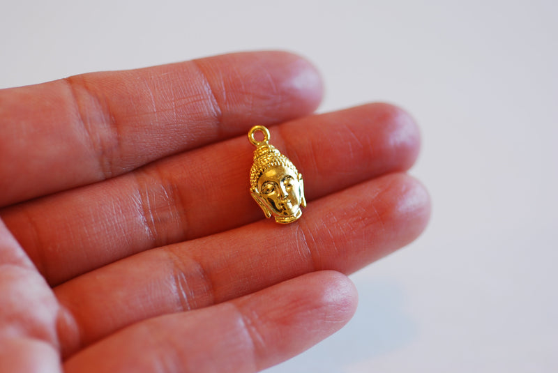 Buddha Head Wholesale Vermeil Gold Charm - 22k gold plated over 925 sterling silver, Spiritual Jewelry Component, ohm om, Yoga, Meditation, Yogi, 138