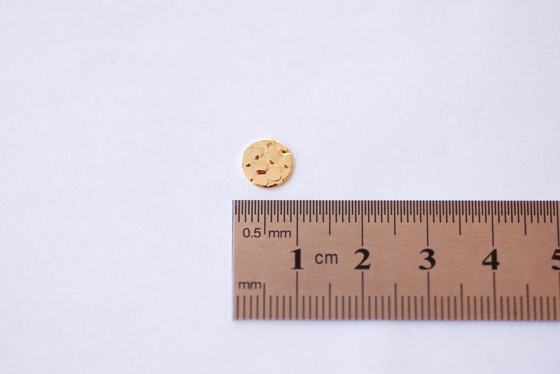 8mm Round Disc Circle Charm - 16k Gold Plated over Brass Hammered Textured Stamping Disc DIY HarperCrown Wholesale B167 - HarperCrown