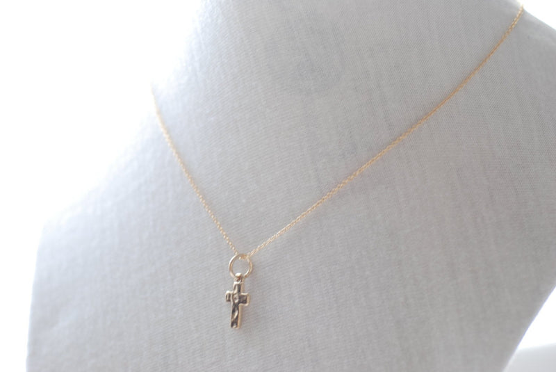 Wholesale Gold Cross Necklace- Hammered Cross Necklace, Cross with Tiny Crystal, Dainty Cross necklace