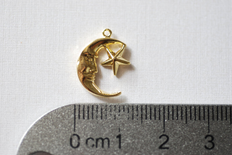 Vermeil Gold Wholesale Crescent Moon and Star Charm - 18k gold plated over sterling silver, Moon Charm, Star Pendant, Moon, Silver Star, Silver Moon