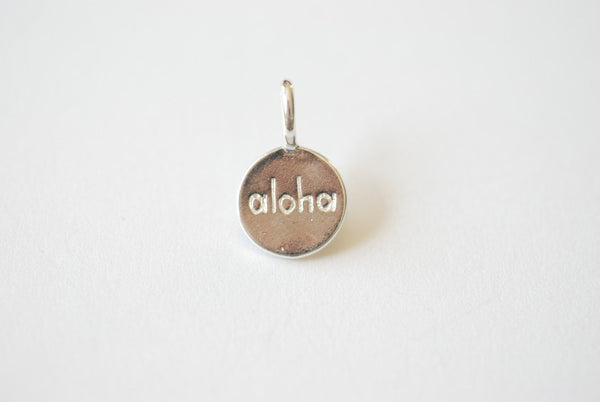 Wholesale Sterling Silver Aloha Disc - 925 silver  "aloha" round disc charm pendant, aloha, sand, sea, Hawaiian greeting