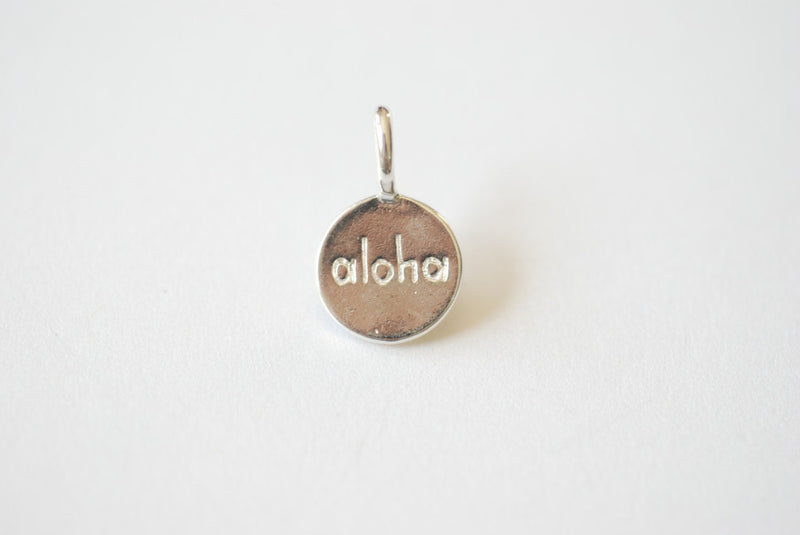 Wholesale Sterling Silver Aloha Disc - 925 silver  "aloha" round disc charm pendant, aloha, sand, sea, Hawaiian greeting