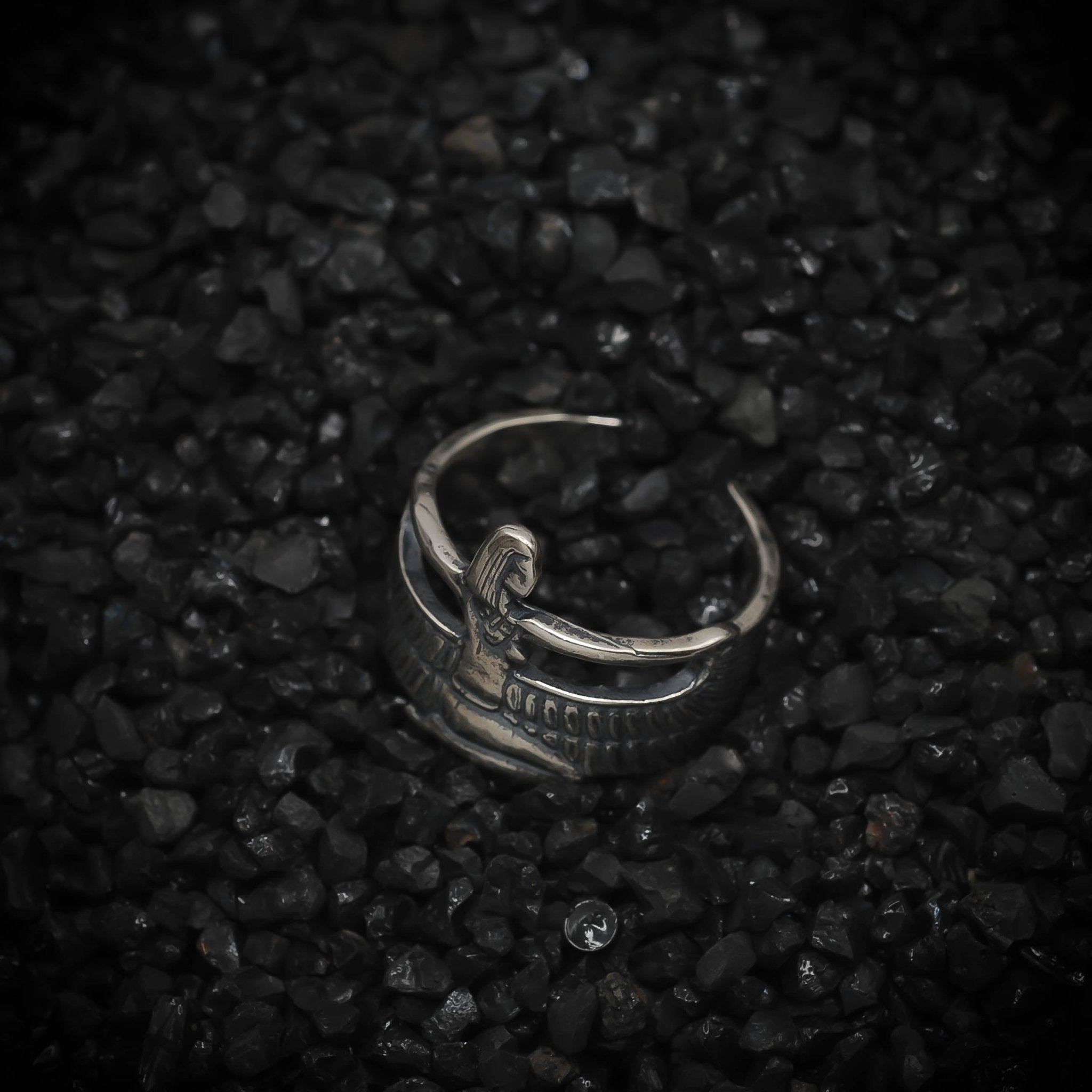 Isis Nut Ring Winged Goddess of the Sky Wrap Ring Ancient Egyptian | 925 Sterling Silver, Oxidized or 18K Gold Plated | Adjustable Size - HarperCrown