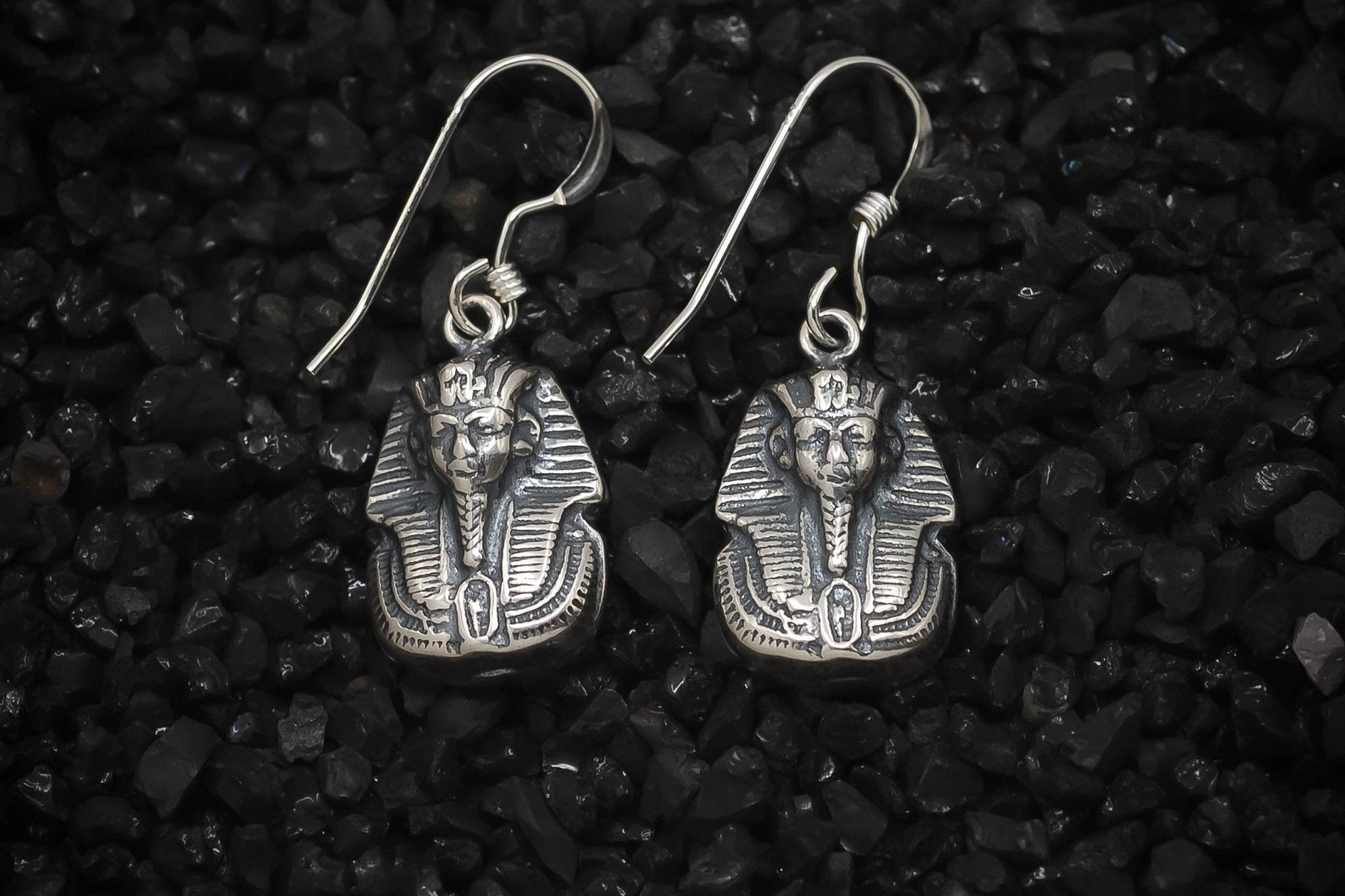 King Tut Earrings of Ancient Egypt | 925 Sterling Silver, Oxidized | Earrings - HarperCrown