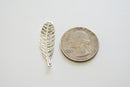 Large 925 sterling silver Fern Feather Leaf Charm - botanical nature silver pendant, silver large feather, Sterling Silver feather connector - HarperCrown