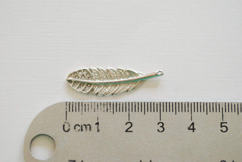 Large 925 sterling silver Fern Feather Leaf Charm - botanical nature silver pendant, silver large feather, Sterling Silver feather connector - HarperCrown