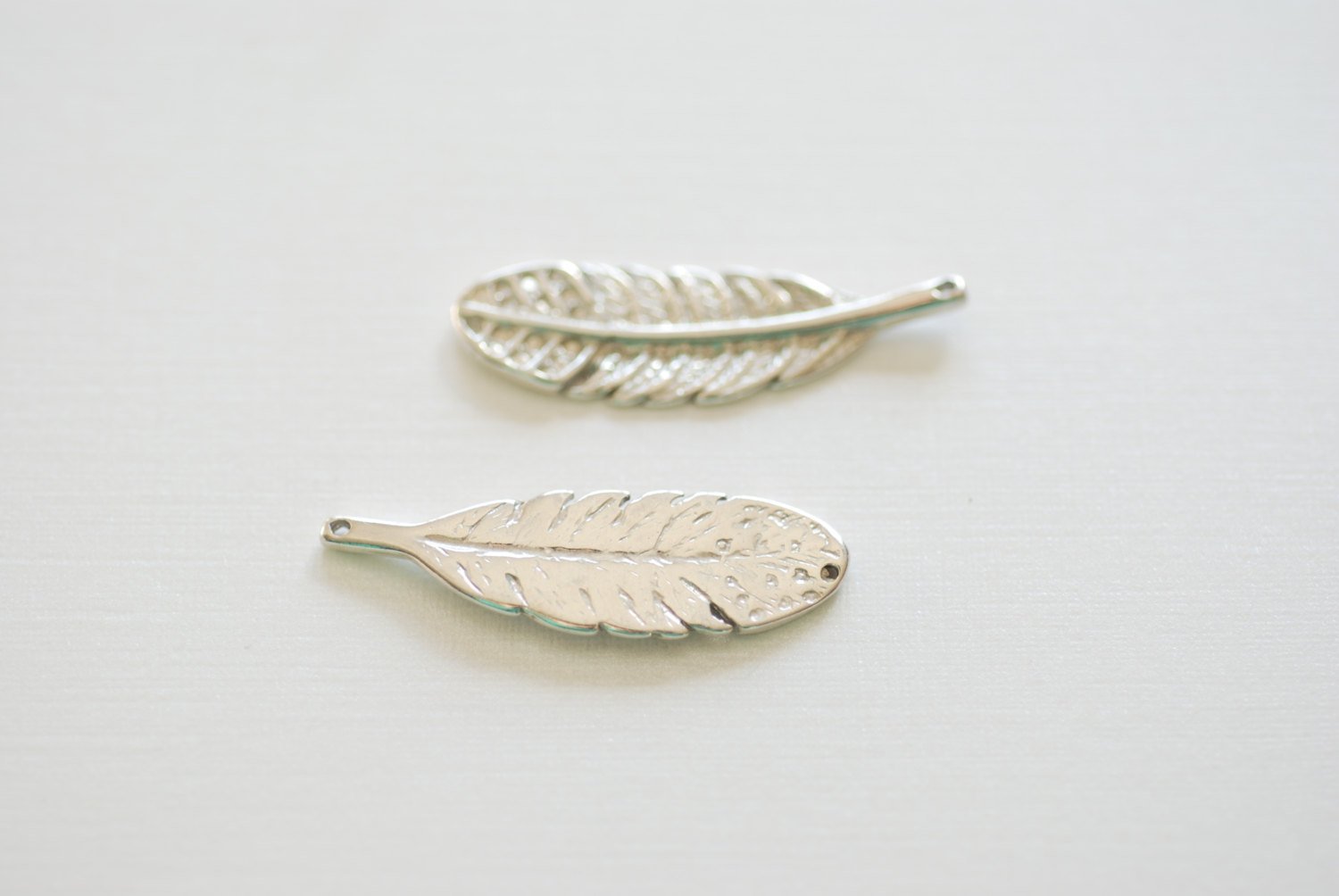 Large 925 sterling silver Fern Feather Leaf Charm - botanical nature silver pendant, silver large feather, Sterling Silver feather connector - HarperCrown