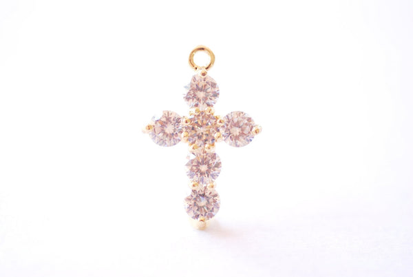 Large Gold Cubic Zirconia Cross Pendant - 16k gold plated Brass Religious Cross Pendant Amulet, Christian Catholic Cross Rosary B173 - HarperCrown