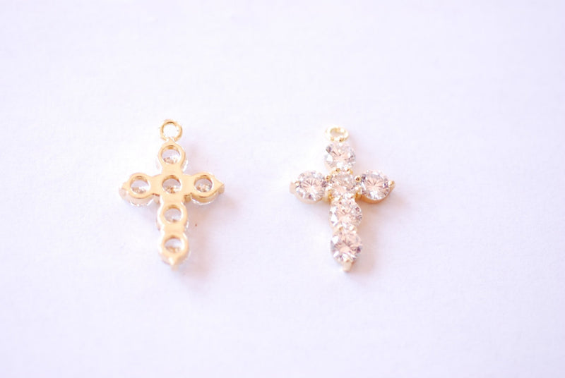 Large Gold Cubic Zirconia Cross Pendant - 16k gold plated Brass Religious Cross Pendant Amulet, Christian Catholic Cross Rosary B173 - HarperCrown