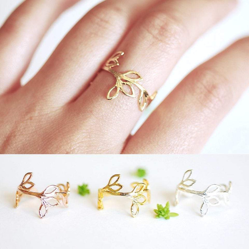 Laurel Leaf Ring- Adjustable Ring, Nature Ring, Delicate Ring, Floral Ring, Olive Branch Ring, Dainty Ring, Minimalist Ring, Vine Ring - HarperCrown