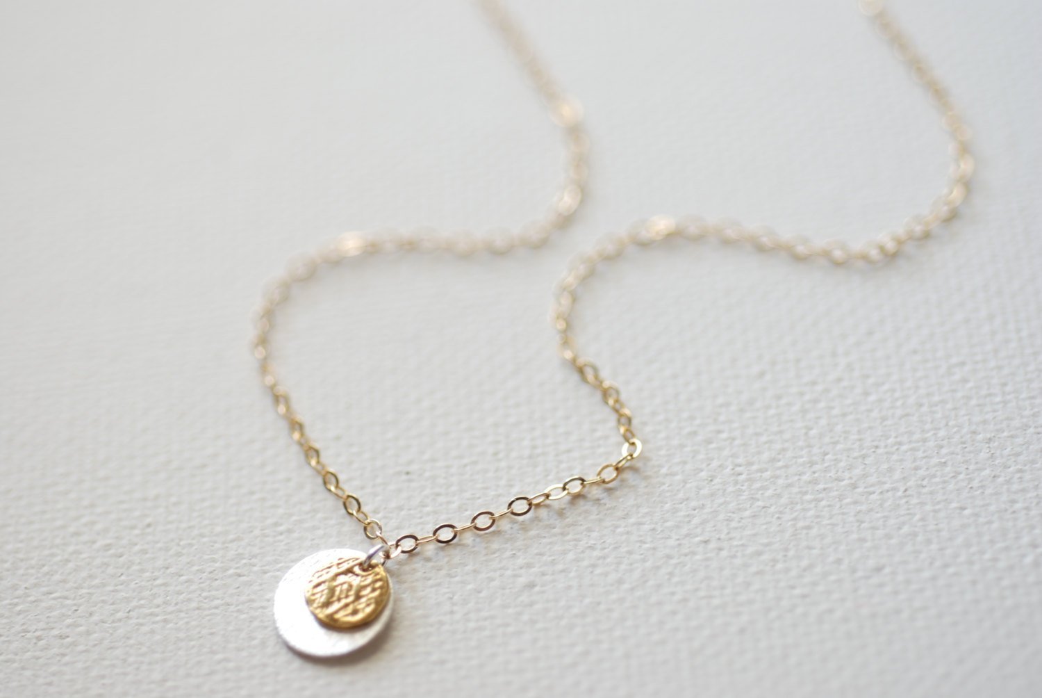 Layering Silver Gold Disc Round Necklace, Vermeil Textured Discs, Double Disc Coin Necklace, Gold Coin Necklace, Dainty Coin Necklace - HarperCrown