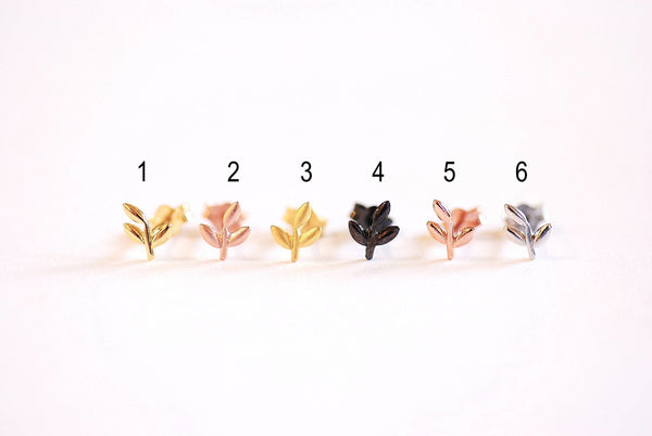 Leaf Earring- Sterling Silver, Gold, Rose Gold, Leaf Earring, Leaf Studs, Leaf Bud earrings, Leaflet Earrings, Ear Crawlers, Ear Climbers - HarperCrown