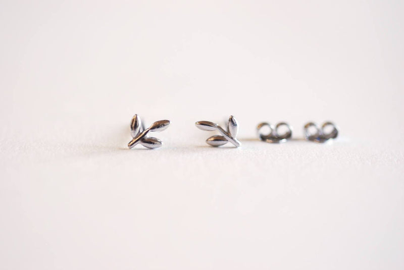 Leaflet Earring- Sterling Silver Leaf Earring, Leaf Studs, Leaf Bud earrings, Sterling Silver Earrings, Ear Crawlers, Ear Climbers, Flower - HarperCrown