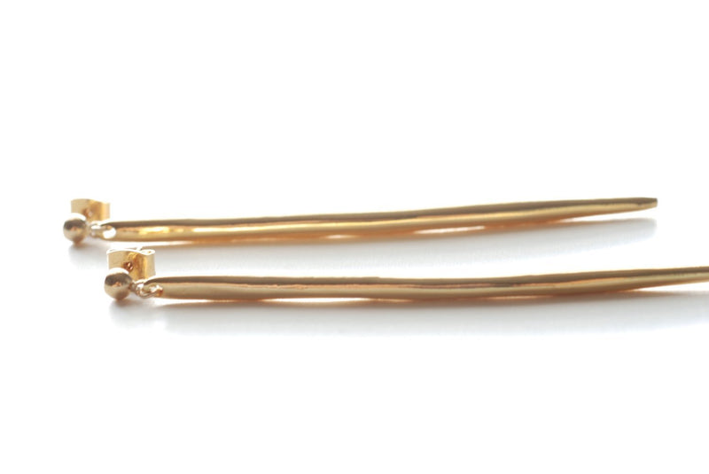 Long Needle Earrings- Spike Earrings, Gold Dagger Spear Earrings, 24k gold Dagger Earrings,Spear Earrings,stick earrings,gold bar earrings - HarperCrown