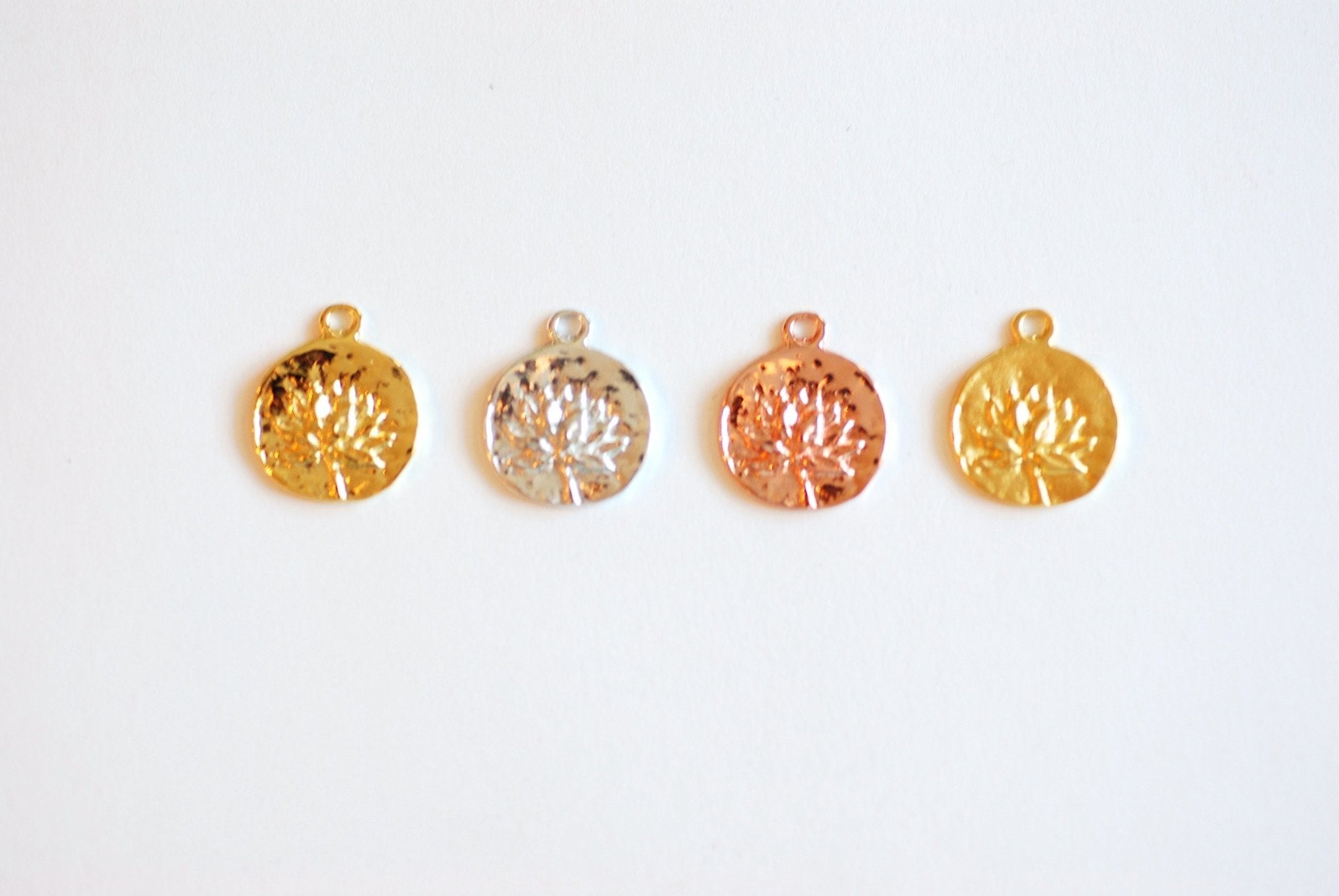 Lotus Disc Vermeil Gold Charm- 22k Gold plated 925 Sterling Silver, Lotus Flower Charm, Circle Round Disc, Yoga Charm, Dandelion Charm, 405 - HarperCrown