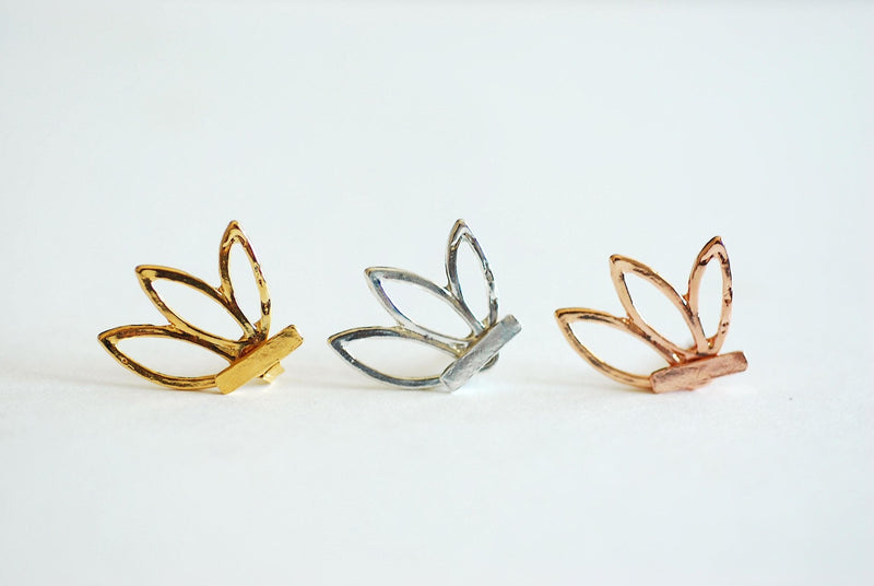 Lotus Flower Ear Jacket Earrings- Choose Sterling Silver, Gold, Rose Gold, front back earrings, Lotus flower stud earrings, bar earrings - HarperCrown