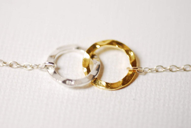 Love Knot Necklace, 18k Gold Rings,Gold Silver connected circles Necklace,hammered circle links,Linked Rings Necklace - HarperCrown