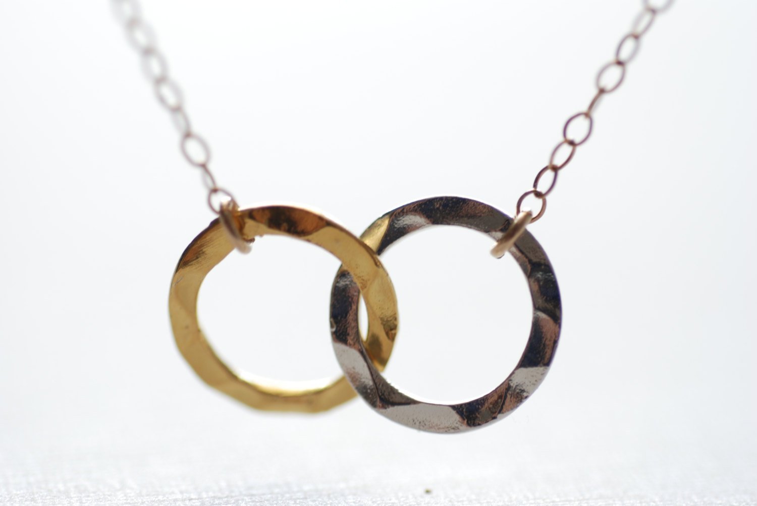 Love Knot Necklace, 18k Gold Rings,Gold Silver connected circles Necklace,hammered circle links,Linked Rings Necklace - HarperCrown