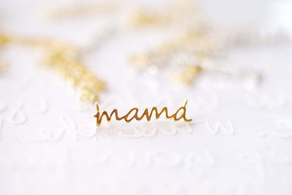 Mama Charm Pendant Vermeil gold or Sterling Silver Mamma Mama Charm Connector Link Necklace momma bear motherhood Name Initial Charm A116 - HarperCrown