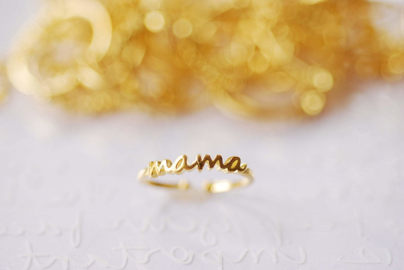 Mama Ring 925 Sterling Silver Gold Name Ring Personalized Name Adjustable Ring Stacking Ring Momma Ring Momma Bear Gift For Her - HarperCrown