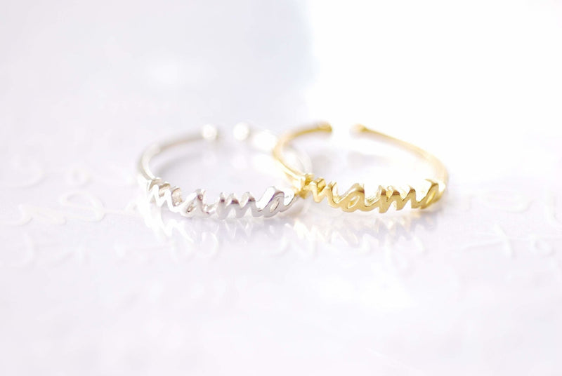 Mama Ring 925 Sterling Silver Gold Name Ring Personalized Name Adjustable Ring Stacking Ring Momma Ring Momma Bear Gift For Her - HarperCrown