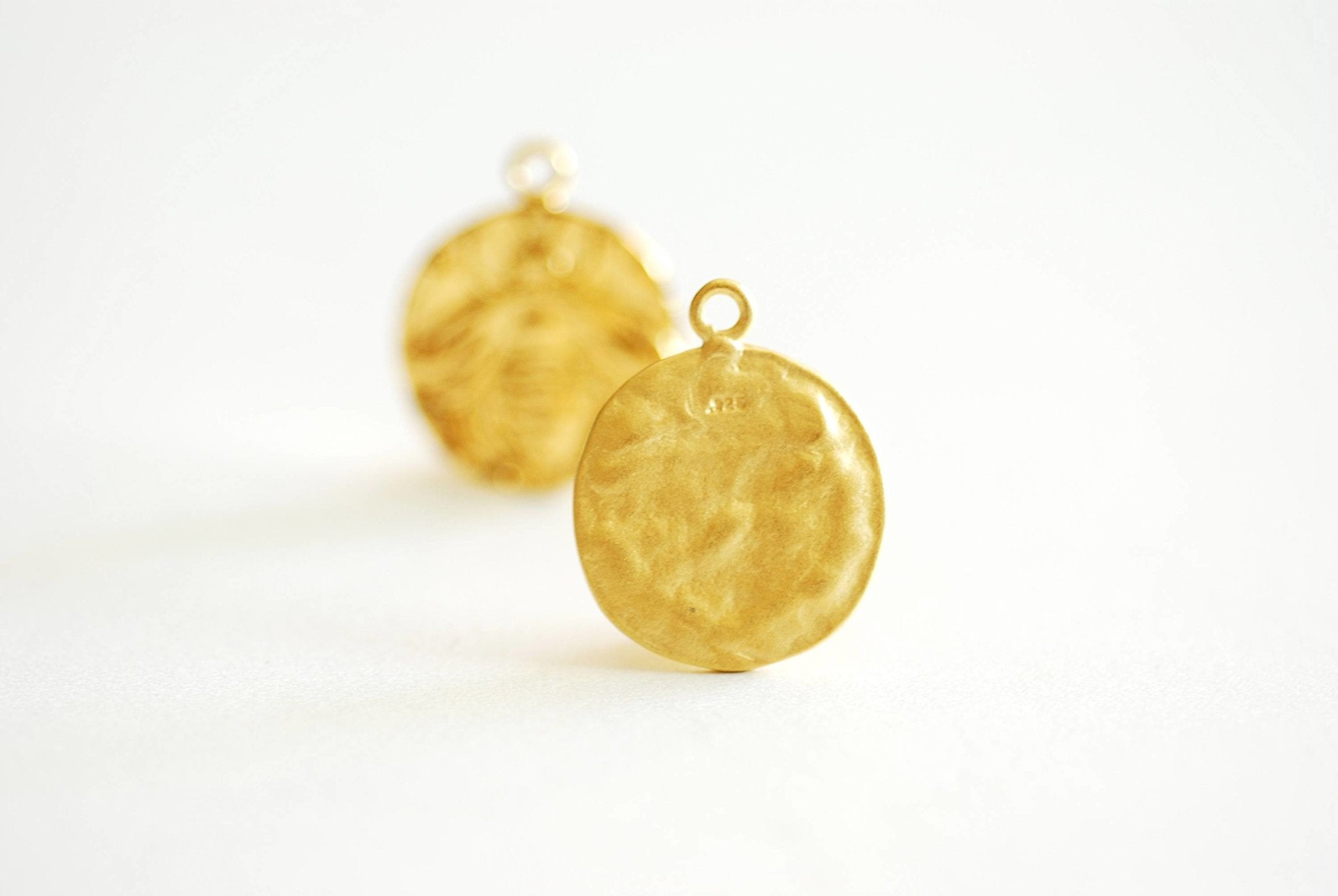 Matte Gold Bee Charm- Vermeil Gold, Silver Bumblebee, Honeybee, Queen Bee, Coin Disc Charm, Silver Charm, Gold Charm, Large Bee Pendant, 374 - HarperCrown