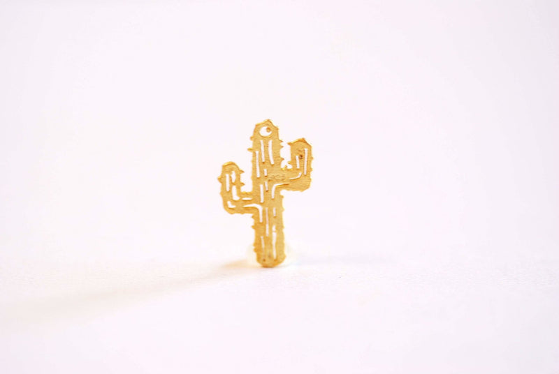 Matte Gold Cactus Charm- 22k Gold Vermeil Gold Cactus, Gold Cactus Charm, Gold Cacti Charm, Desert Plant Cactus, Southwest, Saguaro, 340 - HarperCrown