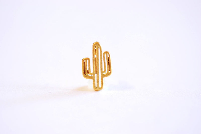 Matte Gold Cactus Charm- Vermeil Gold Cactus Charm, Gold Cactus Charm, Gold Cacti Charm, Desert Plant Cactus, Gold Succulent Charm, 132 - HarperCrown